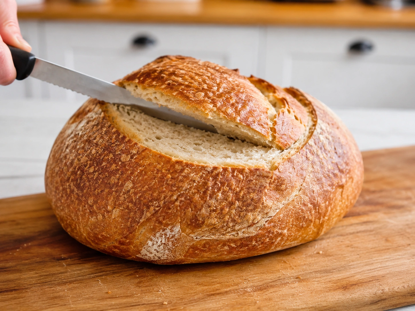 Preparing the bread loaf for cob loaf dip